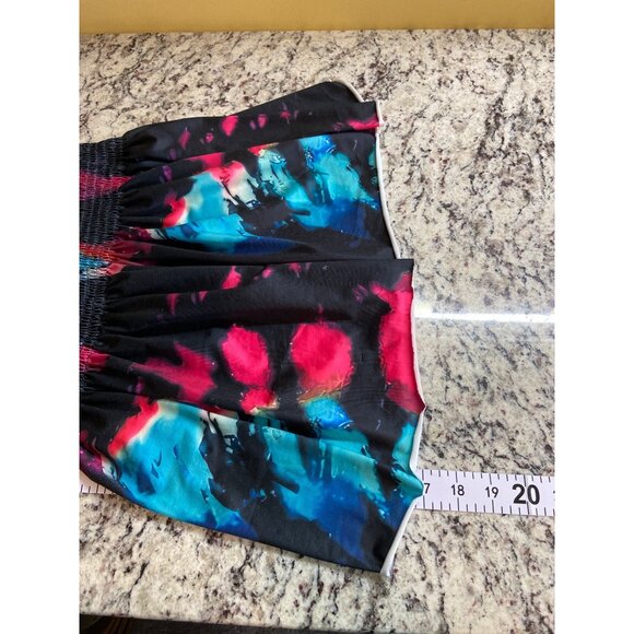 Womens Smocked Halter Top L Strapless Multicolor Abstract Boho Hippie Y2K - Picture 6 of 6